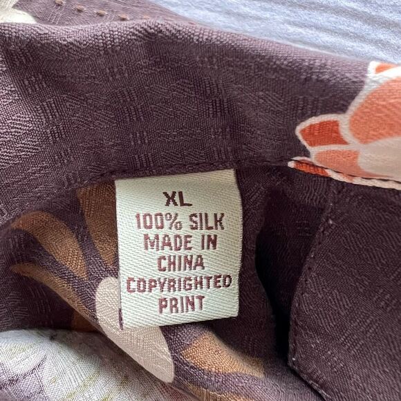 Tommy Bahama Mens Brown Floral Silk‎ Short Sleeve Hawaiian Button-Down Shirt XL - Picture 4 of 10